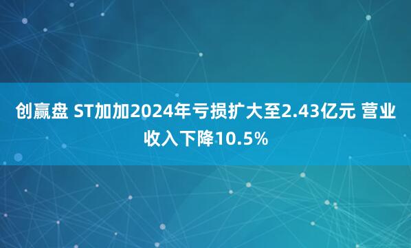 创赢盘 ST加加2024年亏损扩大至2.43亿元 营业收入下降10.5%